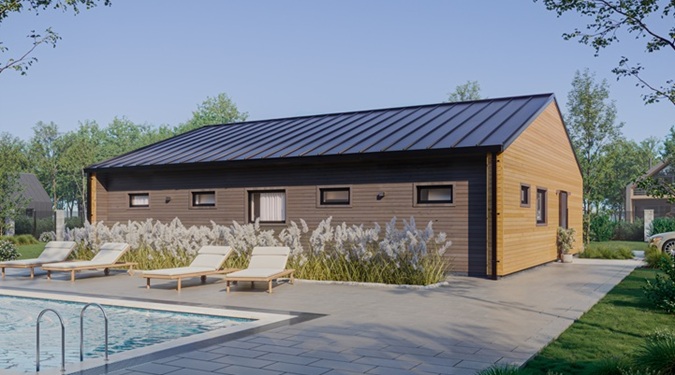 Case prefabbricate in legno con ampi spazi e un design naturale.